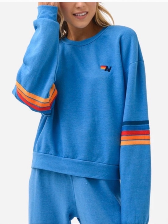 Aviator Nation Tops - Aviator Nation Rainbow Stitch Sleeve Crew Relaxed Sweatshirt